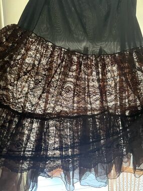 Lacy Black Petticoat Skirt 1950s Lace & Tulle Layered Can Can Size L/XL